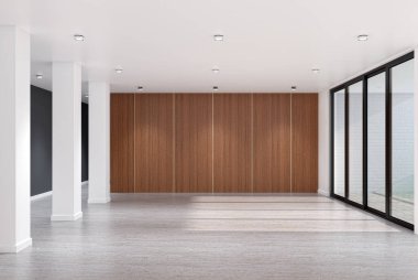 3D tasviri, büyük lüks, modern, parlak iç mekânlar sunuyor. Oturma odasındaki model bilgisayarlar dijital olarak oluşturuluyor.