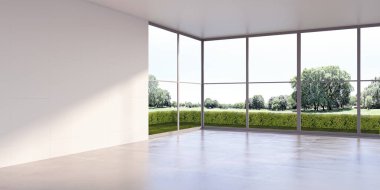 3D tasviri, büyük lüks, modern, parlak iç mekânlar sunuyor. Oturma odasındaki model bilgisayarlar dijital olarak oluşturuluyor.