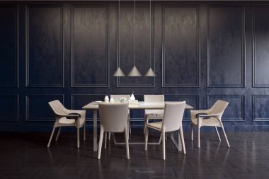 Modern yemek odası iç mekan 3D çizim çizimi maketi