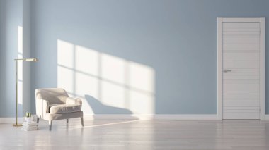 3D tasviri, büyük lüks, modern, parlak iç mekânlar sunuyor. Oturma odasındaki model bilgisayarlar dijital olarak oluşturuluyor.