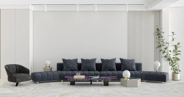 3D tasviri, büyük lüks, modern, parlak iç mekânlar sunuyor. Oturma odasındaki model bilgisayarlar dijital olarak oluşturuluyor.