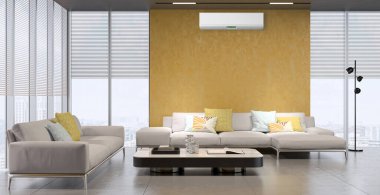 büyük lüks modern iç mekanlar, klima çizimi 3D