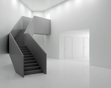 3D tasviri, büyük lüks, modern, parlak iç mekânlar sunuyor. Oturma odasındaki model bilgisayarlar dijital olarak oluşturuluyor.