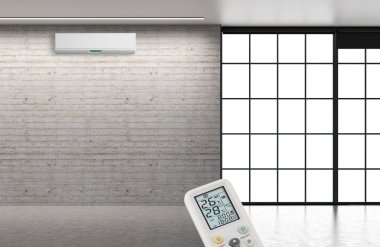 Büyük lüks, modern, aydınlık bir oturma odası. Klima modelleme çizimi 3D.