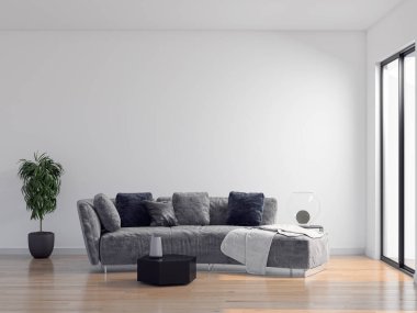 3D tasviri, büyük lüks, modern, parlak iç mekânlar sunuyor. Oturma odasındaki model bilgisayarlar dijital olarak oluşturuluyor.