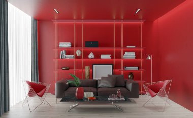 3D tasviri, büyük lüks, modern, parlak iç mekânlar sunuyor. Oturma odasındaki model bilgisayarlar dijital olarak oluşturuluyor.