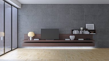 3D tasviri, büyük lüks, modern, parlak iç mekânlar sunuyor. Oturma odasındaki model bilgisayarlar dijital olarak oluşturuluyor.