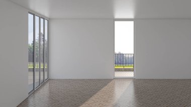 3D tasviri, büyük lüks, modern, parlak iç mekânlar sunuyor. Oturma odasındaki model bilgisayarlar dijital olarak oluşturuluyor.