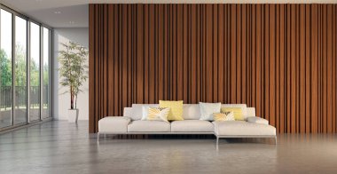 3D tasviri, büyük lüks, modern, parlak iç mekânlar sunuyor. Oturma odasındaki model bilgisayarlar dijital olarak oluşturuluyor.