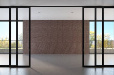 3D tasviri, büyük lüks, modern, parlak iç mekânlar sunuyor. Oturma odasındaki model bilgisayarlar dijital olarak oluşturuluyor.