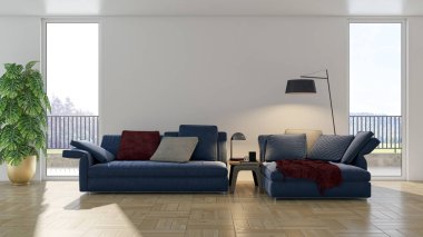 3D tasviri, büyük lüks, modern, parlak iç mekânlar sunuyor. Oturma odasındaki model bilgisayarlar dijital olarak oluşturuluyor.