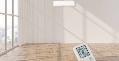 Büyük lüks, modern, aydınlık bir oturma odası. Klima modelleme çizimi 3D.