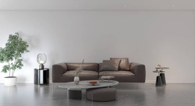 3D tasviri, büyük lüks, modern, parlak iç mekânlar sunuyor. Oturma odasındaki model bilgisayar dijital olarak üretiliyor.