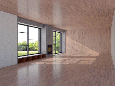 3D tasviri, büyük lüks, modern, parlak iç mekânlar sunuyor. Oturma odasındaki model bilgisayar dijital olarak üretiliyor.