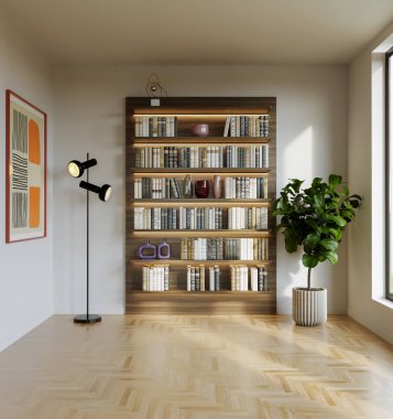 Büyük lüks, modern, parlak iç mekan. Oturma odası tasviri 3D canlandırma.