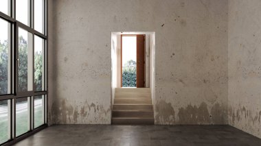 Büyük lüks, modern, parlak iç mekan. Oturma odası tasviri 3D canlandırma.