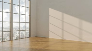 Büyük lüks, modern, parlak iç mekan. Oturma odası tasviri 3D canlandırma.