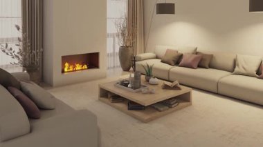 3D video görüntüleme modern modern tasarım. Evin içinde şık bir video klibi var.