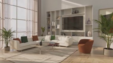 3D video görüntüleme modern modern tasarım. Evin içinde şık bir video klibi var.