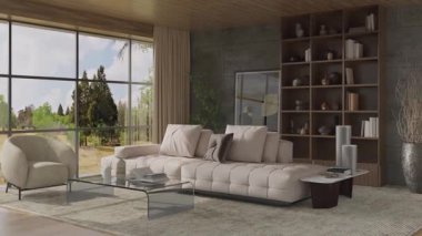 3D video görüntüleme modern modern tasarım. Evin içinde şık bir video klibi var.