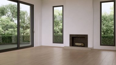 Büyük lüks, modern, parlak iç mekan. Oturma odası tasviri 3D canlandırma.