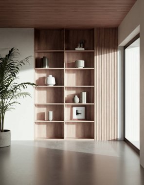 Büyük lüks, modern, parlak iç mekan. Oturma odası tasviri 3D canlandırma.