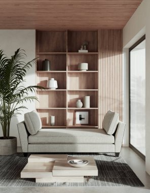 Büyük lüks, modern, parlak iç mekan. Oturma odası tasviri 3D canlandırma.