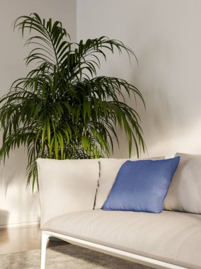 Büyük lüks, modern, parlak iç mekan. Oturma odası tasviri 3D canlandırma.