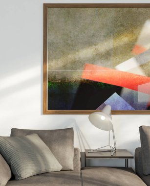 Büyük lüks, modern, parlak iç mekan. Oturma odası tasviri 3D canlandırma.