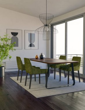 Büyük lüks, modern, parlak iç mekan. Oturma odası tasviri 3D canlandırma.