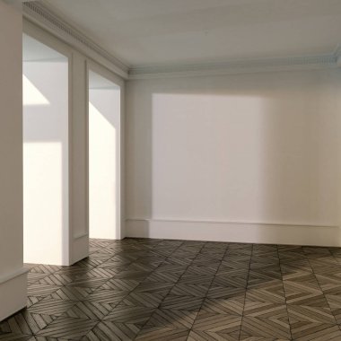 Büyük lüks, modern, parlak yatak odası. 3 boyutlu, resimli. Lüks, modern, parlak iç mekânlar.