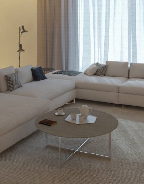 Büyük lüks, modern, parlak yatak odası. 3 boyutlu, resimli. Lüks, modern, parlak iç mekânlar.