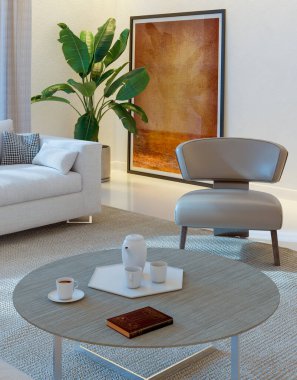 Büyük lüks, modern, parlak yatak odası. 3 boyutlu, resimli. Lüks, modern, parlak iç mekânlar.