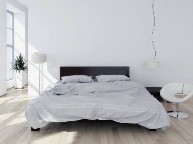 Modern parlak yatak odası iç 3d render illüstrasyon