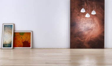 Modern parlak yatak odası iç 3d render illüstrasyon