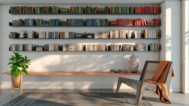 Büyük lüks, modern, parlak iç mekan. Oturma odası tasviri 3D canlandırma.