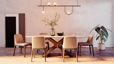 Büyük lüks, modern, parlak iç mekan. Oturma odası tasviri 3D canlandırma.