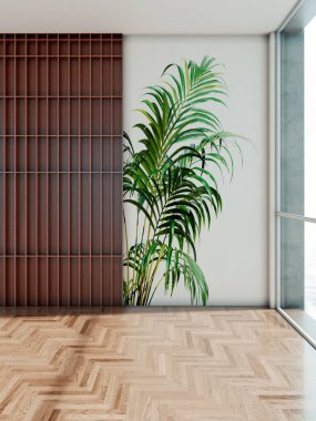 Büyük lüks, modern, parlak iç mekan. Oturma odası tasviri 3D canlandırma.