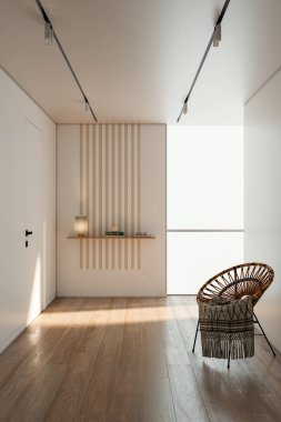 Büyük lüks, modern, parlak iç mekan. Oturma odası tasviri 3D canlandırma.