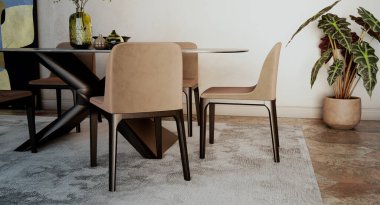 Büyük lüks, modern, parlak iç mekan. Oturma odası tasviri 3D canlandırma.