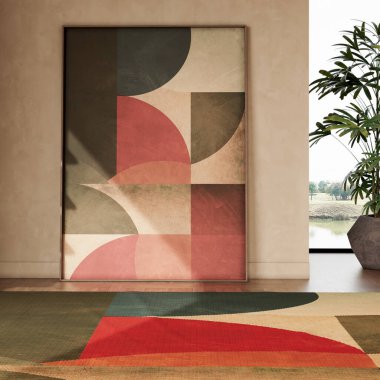 Büyük lüks, modern, parlak iç mekan. Oturma odası tasviri 3D canlandırma.