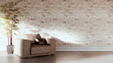 Büyük lüks, modern, parlak iç mekan. Oturma odası tasviri 3D canlandırma.