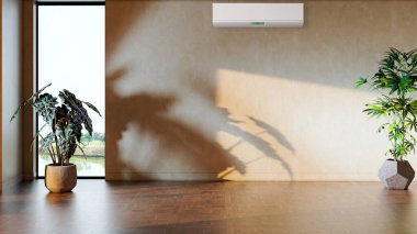 Büyük lüks, modern, aydınlık iç mekan. Klima modelleme çizimi 3D.