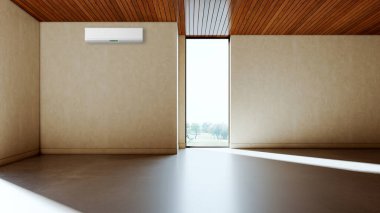 Büyük lüks, modern, aydınlık iç mekan. Klima modelleme çizimi 3D.