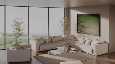 3D video görüntüleme modern modern tasarım. Evin içinde şık bir video klibi var.