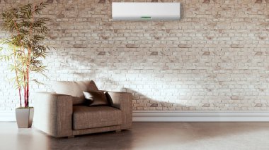 Büyük lüks, modern, aydınlık iç mekan. Klima modelleme çizimi 3D.