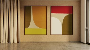 Büyük lüks, modern, parlak iç mekan. Oturma odası tasviri 3D canlandırma.