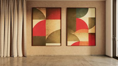 Büyük lüks, modern, parlak iç mekan. Oturma odası tasviri 3D canlandırma.