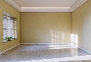 Büyük lüks, modern, parlak iç mekan. Oturma odası, 3D tasviri. Dijital olarak oluşturulmuş resim.