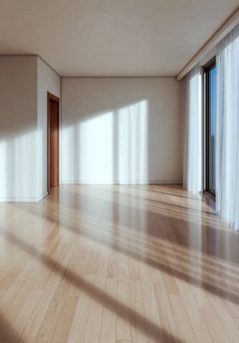 Büyük lüks, modern, parlak iç mekan. Oturma odası, 3D tasviri. Dijital olarak oluşturulmuş resim.